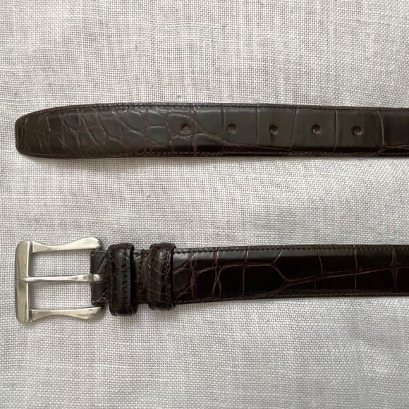 Brown Alligator Sterling Silver 925 Buckle Men’s Luxurious Belt Size 115/100 NEW - Picture 7 of 15